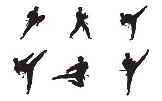 Taekwondo sport icon black silhouette Vector illustration design Template v.3