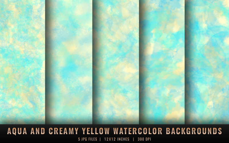 Aqua and Creamy Yellow Watercolor Backgrounds
