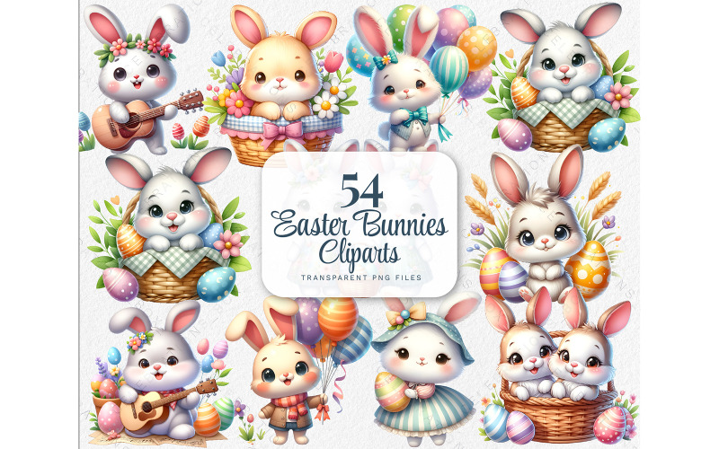 Cute Easter Bunny Clipart, Watercolor Spring Rabbit Clipart, Christian Easter Bunnies clipart Illustration