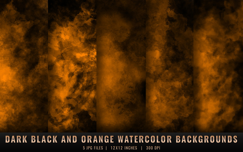 Dark Black and Orange Watercolor Backgrounds