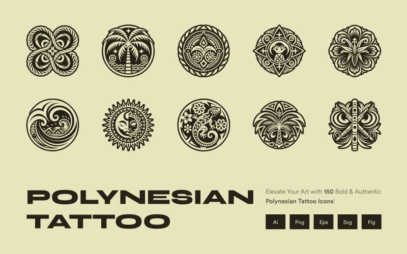 Polynesian Tattoo Symbols Icon Set