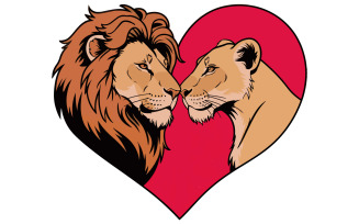 A red heart with the head of a two lion art