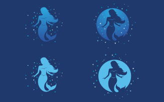 Beauty ocean Mermaid silhouette with particle star vector icon illustration logo design template v.1