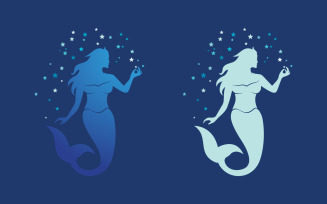 Beauty ocean Mermaid silhouette with particle star vector icon illustration logo design template v.2