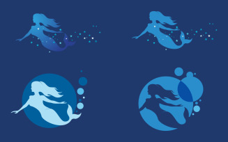 Beauty ocean Mermaid silhouette with particle star vector icon illustration logo design template v.3