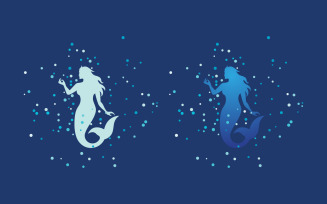 Beauty ocean Mermaid silhouette with particle star vector icon illustration logo design template v.4