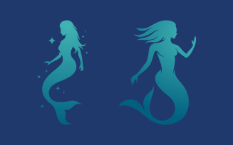 Beauty Mermaid silhouette vector icon illustration logo design template v.3