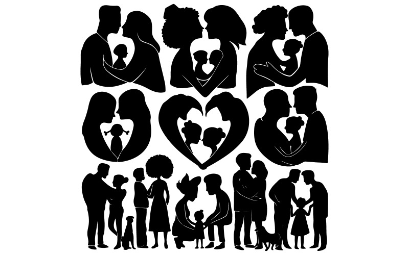Families silhouette vector art illustration with white background Illustration
