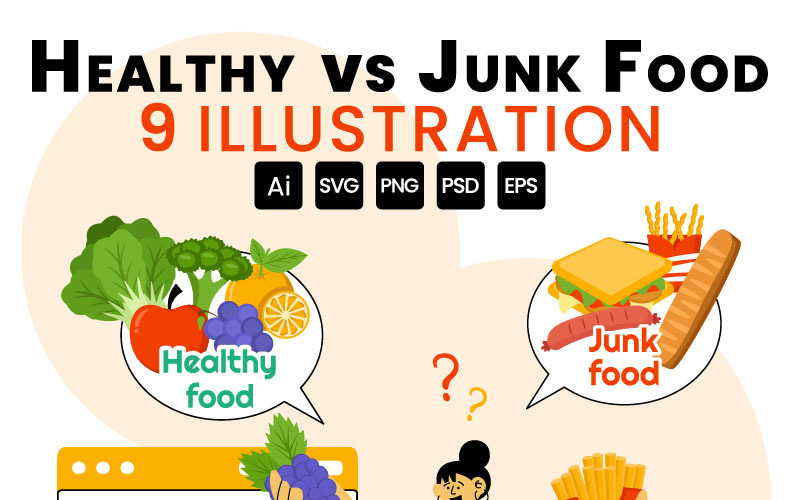 9 Healthy vs Unhealthy Food Choice Illustration