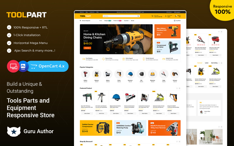 ToolPart – Tools Parts and Equipment Responsive Opencart Theme OpenCart Template