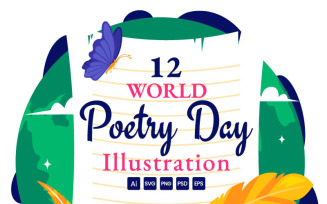 12 World Poetry Day Vector Illustration