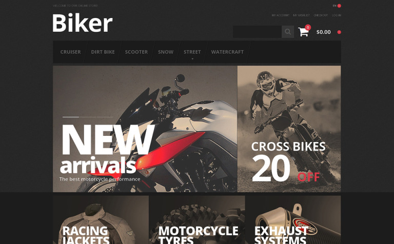 Biker's Store Responsive Magento Theme Big Screenshot Biker's Store Magento Theme New Screenshots BIG