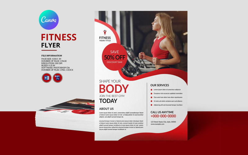 Dynamic Gym Club Flyer Template – Boost Your Fitness Campaigns!, Word, Psd & Canva Corporate Identity