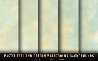 Pastel Teal and Golden Watercolor Backgrounds