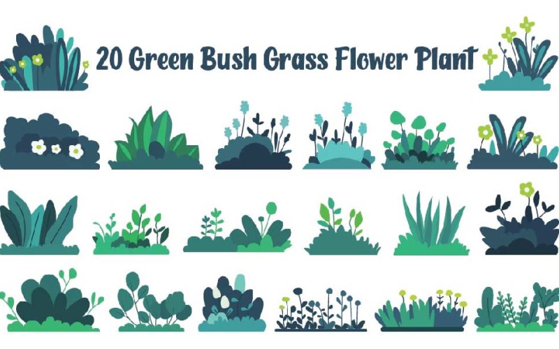 20 Green Bush Grass Flower Plant Illustration