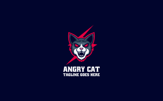Angry Cat Simple Mascot Logo