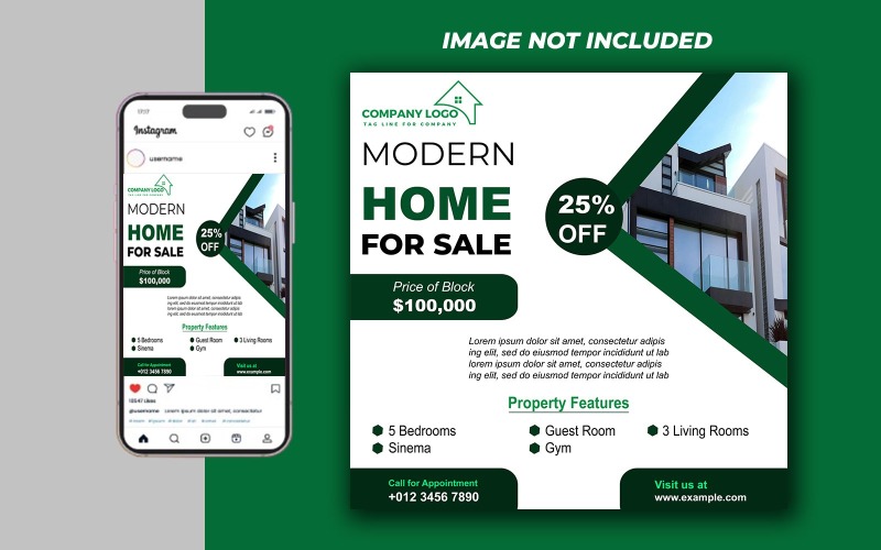 Modern Real Estate Instagram Post PSD Template – Editable Property Ad Design Social Media
