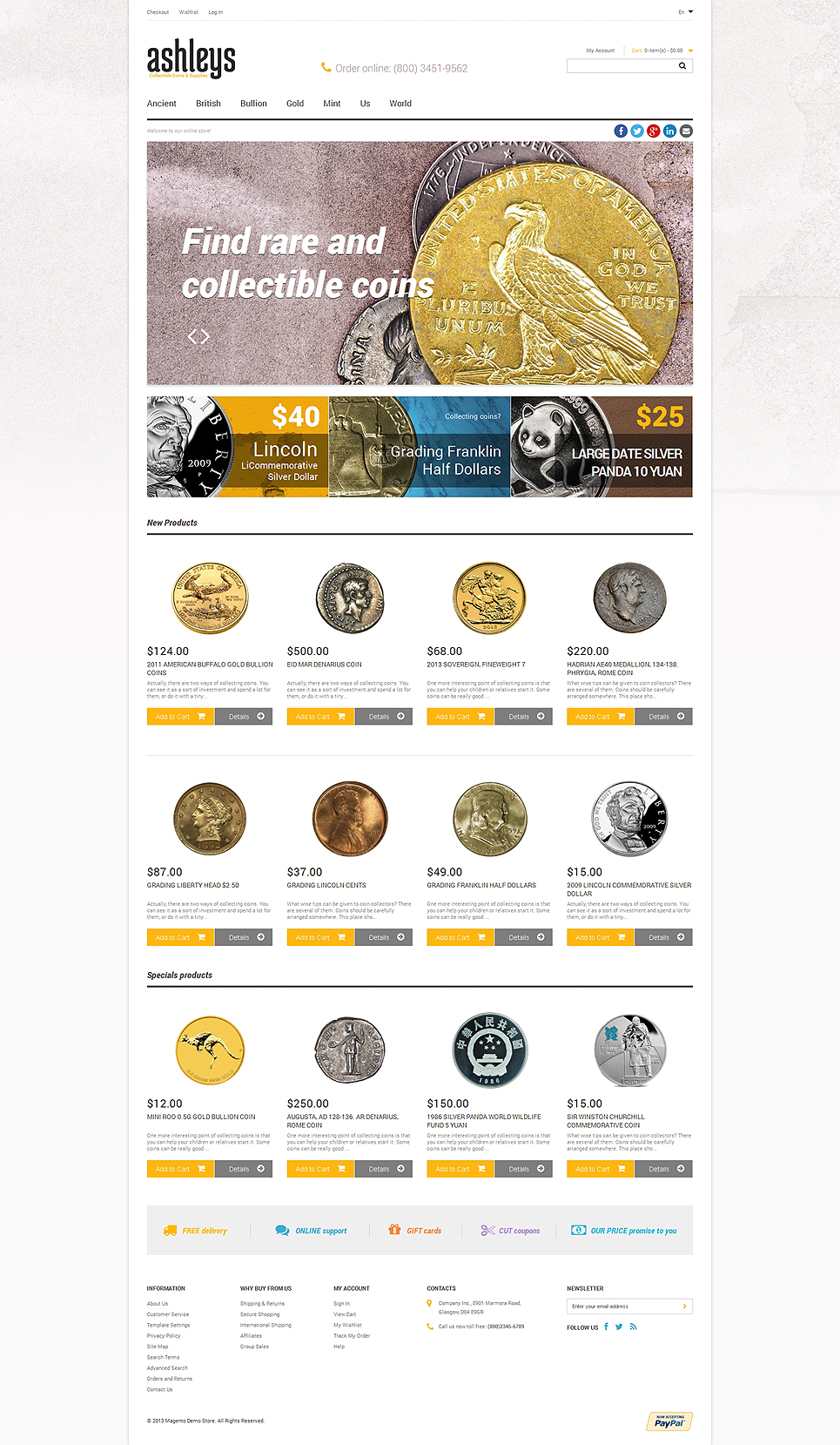 Numismatist's Store Magento Theme New Screenshots BIG