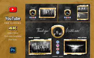 Gold YouTube End Screens Photoshop Templates