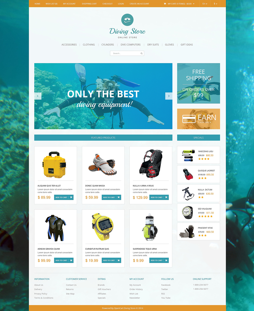 Diving Responsive OpenCart Template New Screenshots BIG
