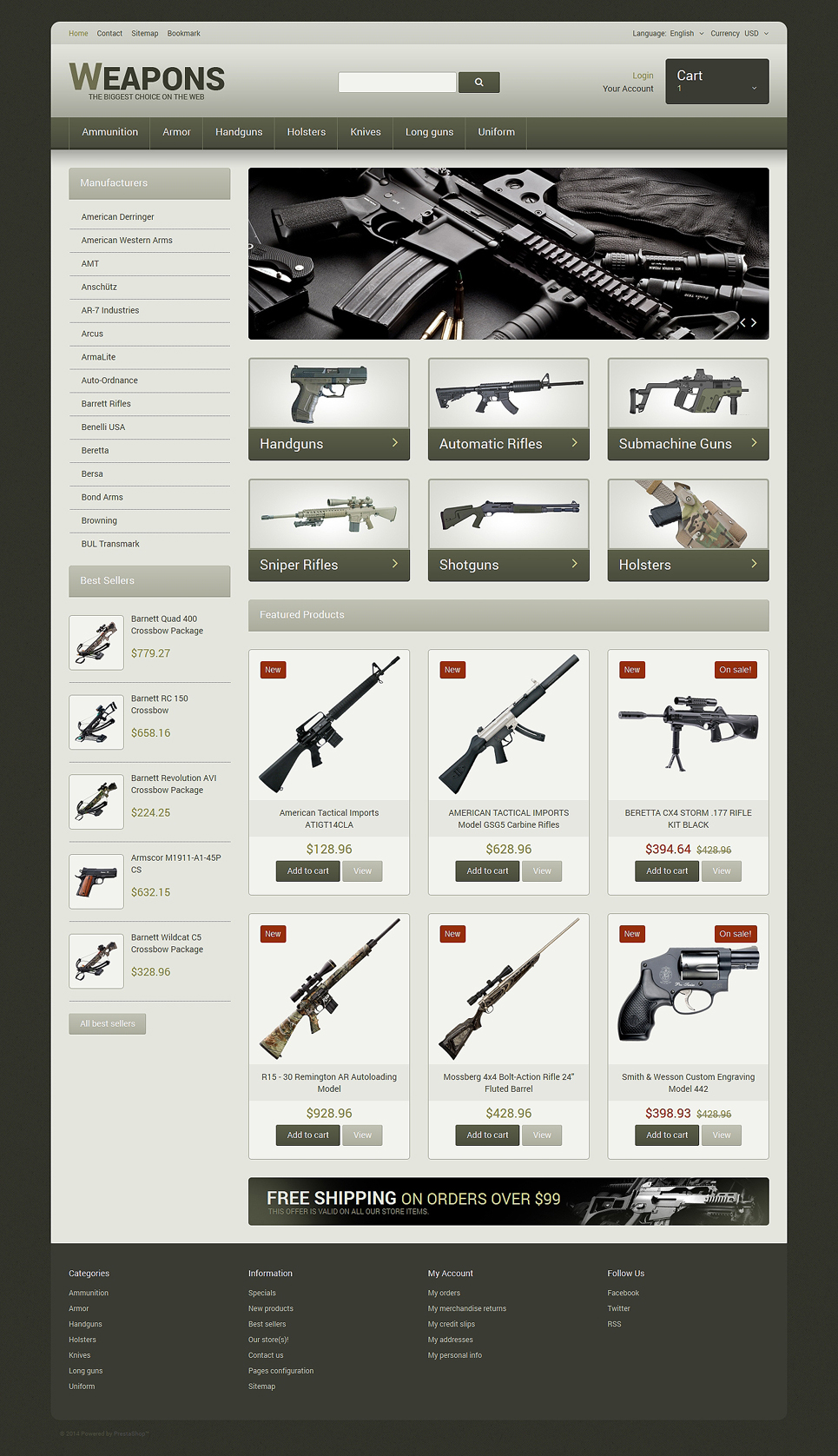 Weapons of All Calibres PrestaShop Theme New Screenshots BIG