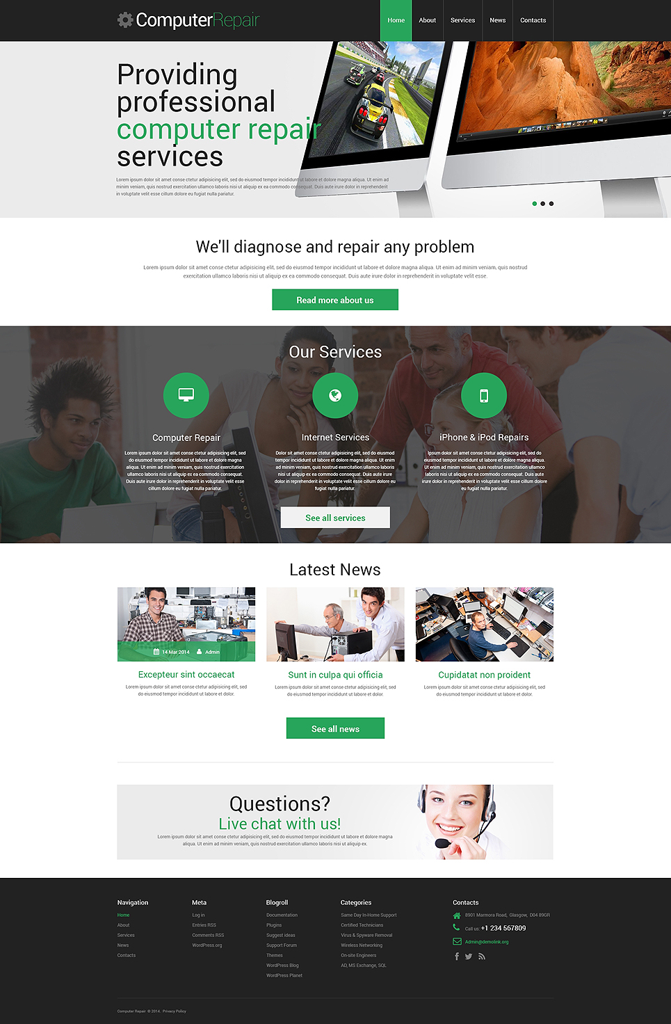 Computer Repair Responsive WordPress Theme #48472