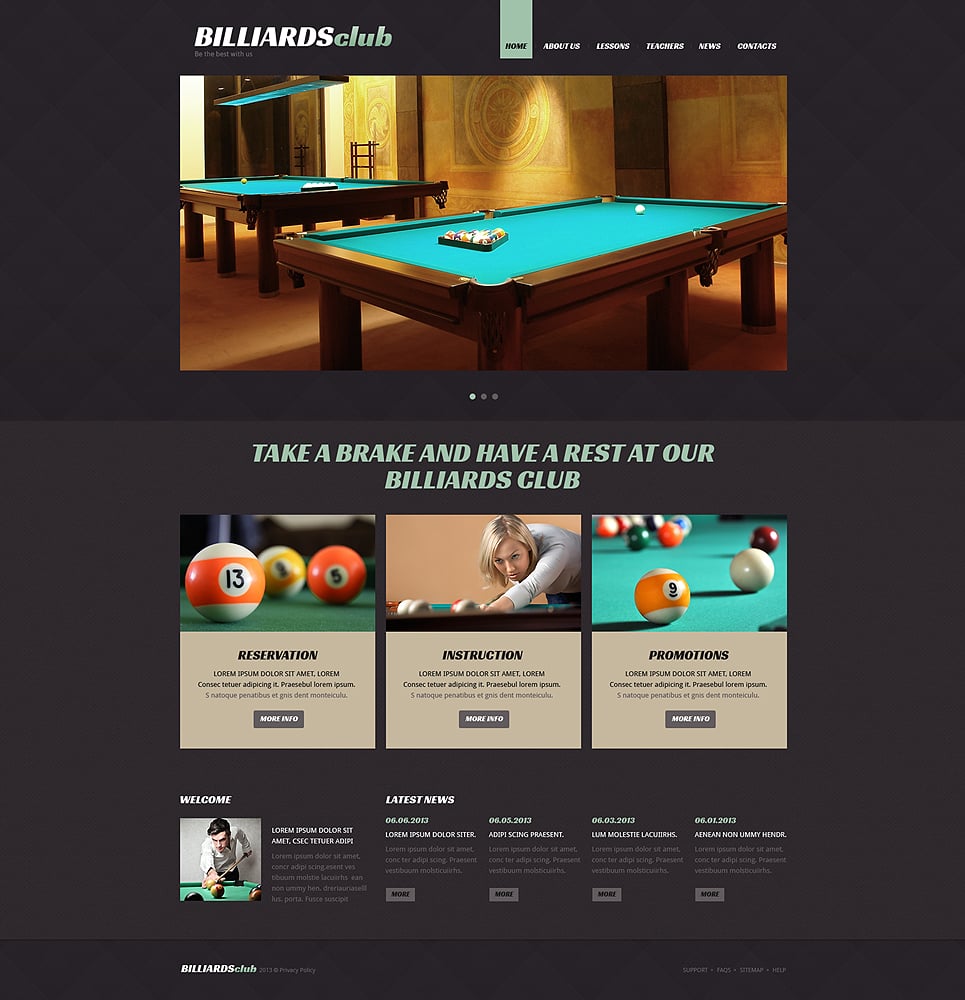Billiards Responsive Joomla Template New Screenshots BIG
