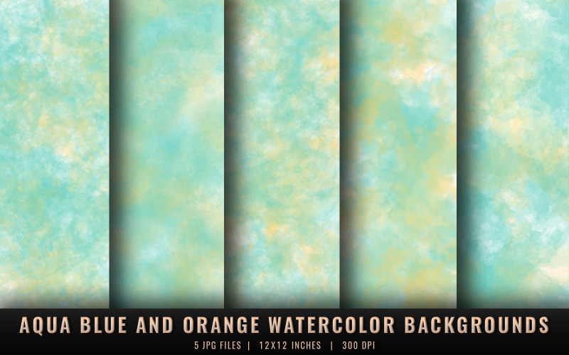 Aqua Blue and Orange Watercolor Backgrounds