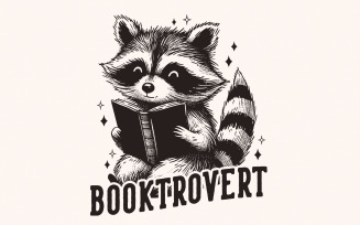 Booktrovert PNG, Funny Book Lover PNG, Reading Raccoon png, Book Lover Gift PNG, Librarian png,