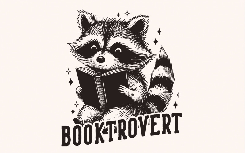 Booktrovert PNG, Funny Book Lover PNG, Reading Raccoon png, Book Lover Gift PNG, Librarian png, Illustration