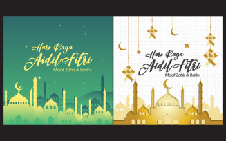 Muslim abstract greeting banners. Islamic icon design template v.3