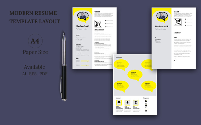 Elegant Whit And Yellow Color Resume Template