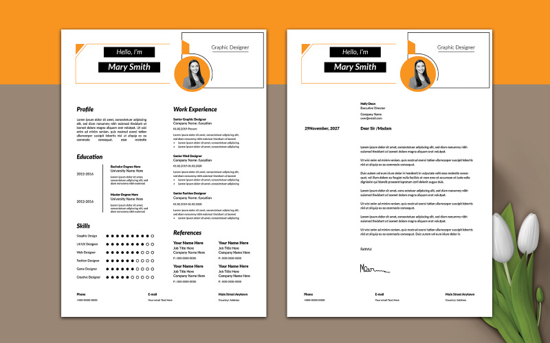 White Balck And Mustard Resume Template