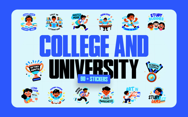College and University Stickers Icon Set