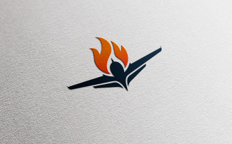 Dynamic Airplane Logo with Flame Design