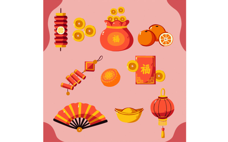 Elements Collection for Chinese New Year clip art Illustration