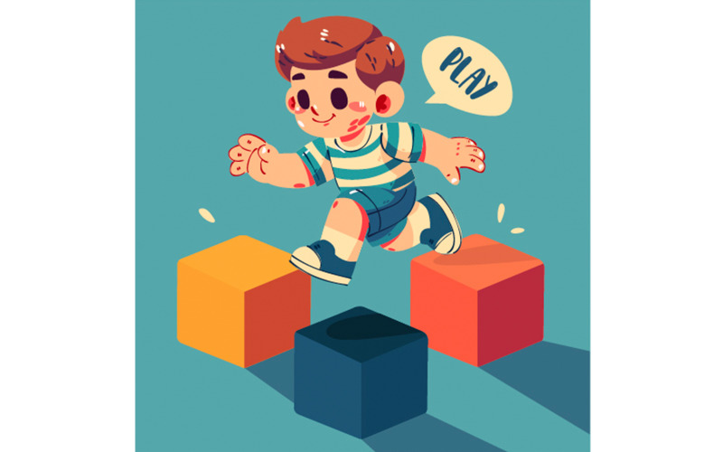 Kid Playing Build Lego Illustration