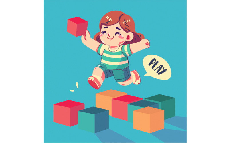 Kid Playing with Lego Background Illustration