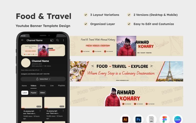 YouTube Banner for Food and Travel Enthusiasts Social Media