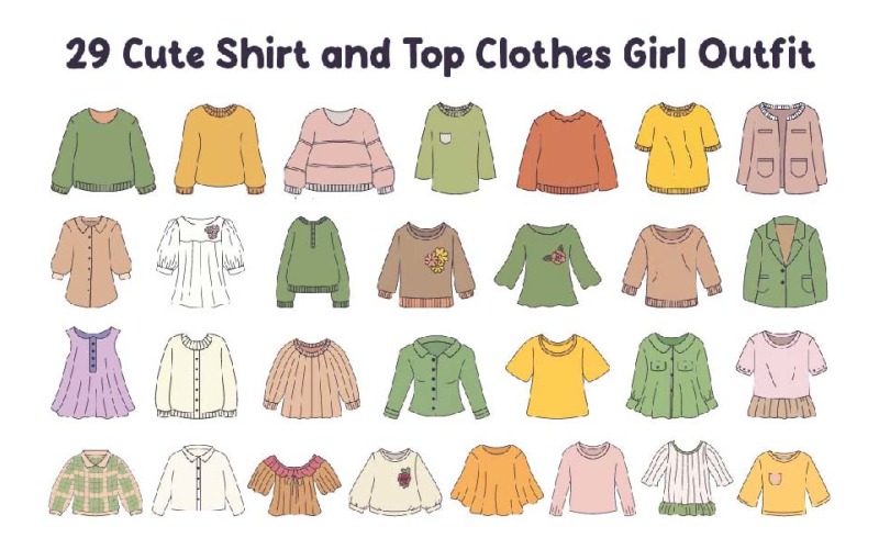 29 Cute Shirt and Top Clothes Girl Outfit Illustration