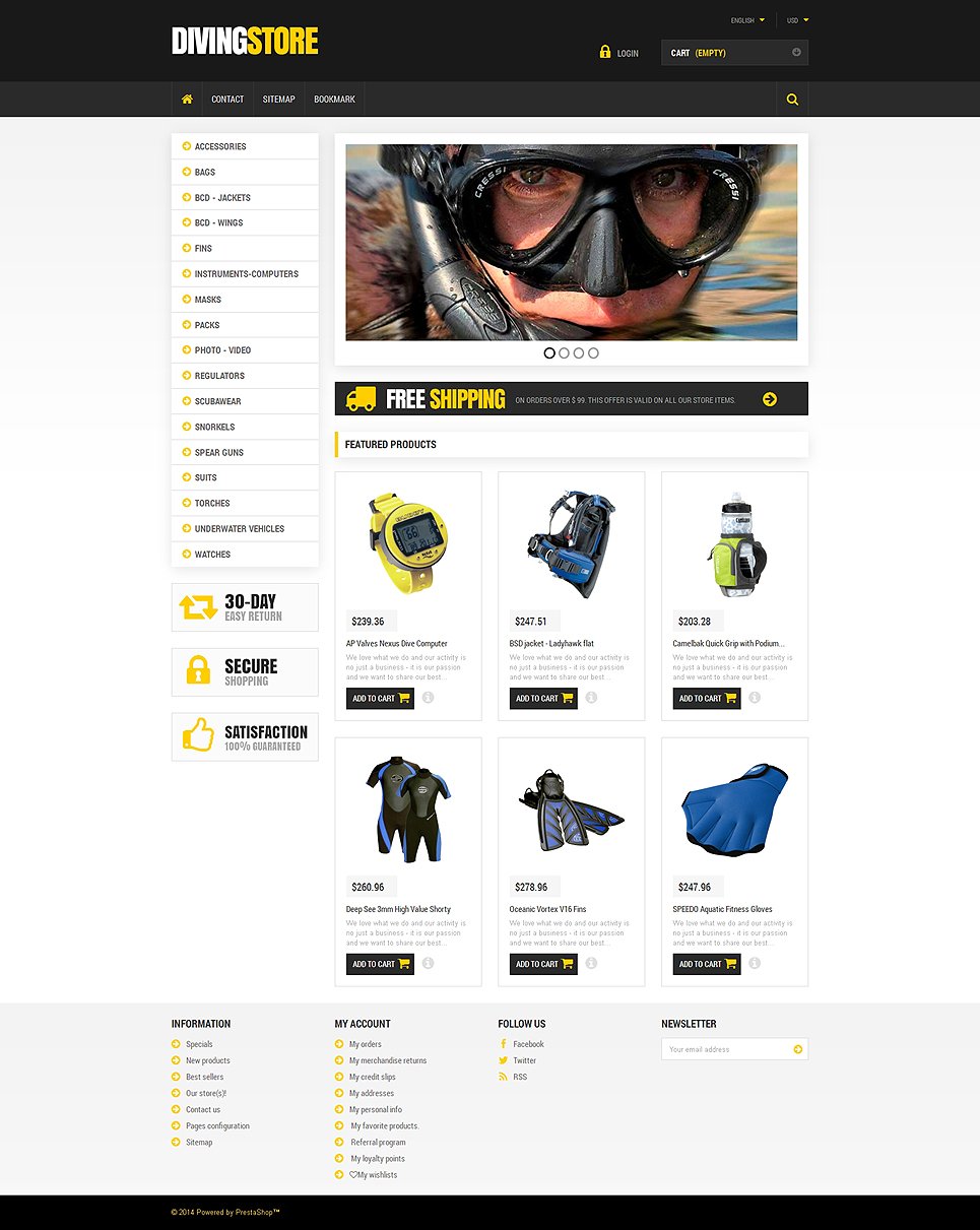 Scuba Diving Equipment PrestaShop Theme New Screenshots BIG