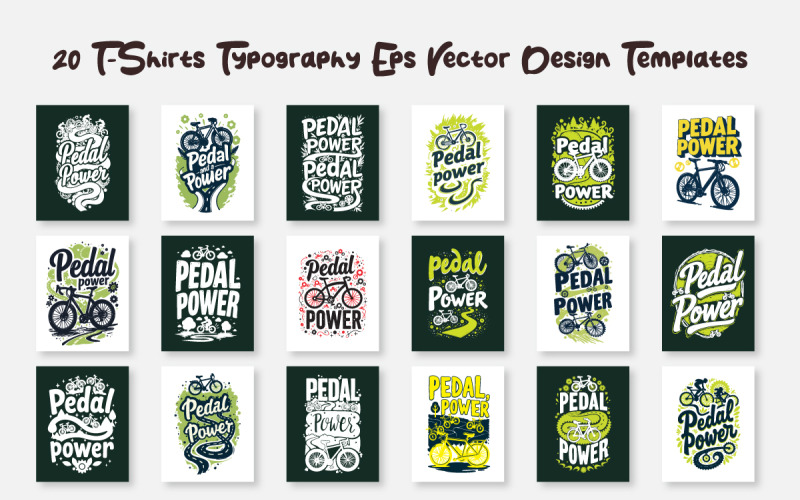 20 Bundle Pedal Power typography t-shirt vector templates Corporate Identity