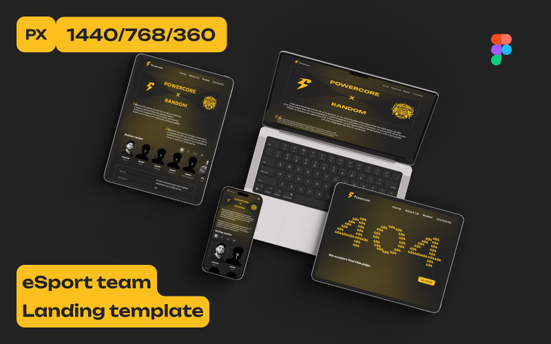 Powercore — eSport Club Landing Page UI Template UI Element