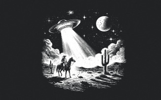 Cowboy UFO PNG, Retro Alien Spaceship, Vintage Western Design, Digital Download, Sci-Fi Art, Desert