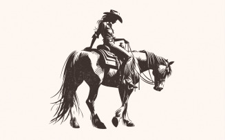 Cowgirl on Horseback PNG , Minimalist Western Rider, Abstract Cowboy Art, Stylish Country Western
