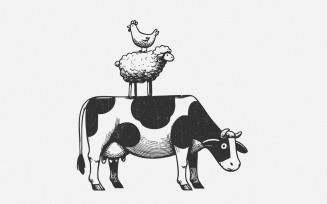 Vintage Farm Animal Stacking Print, Rustic Barnyard Decor, Unique Farmhouse Artwork, Country Home