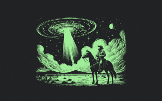 Wild West Cowboy PNG, Retro Desert Horseback Riding, Vintage Western Cowboy, Desert Scene with