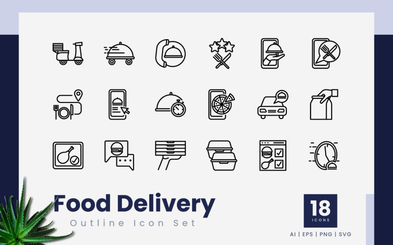 Food Delivery Outline Icons Icon Set