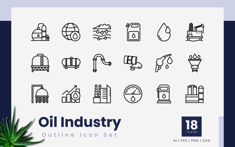 Oil Industry Outline Icon Set