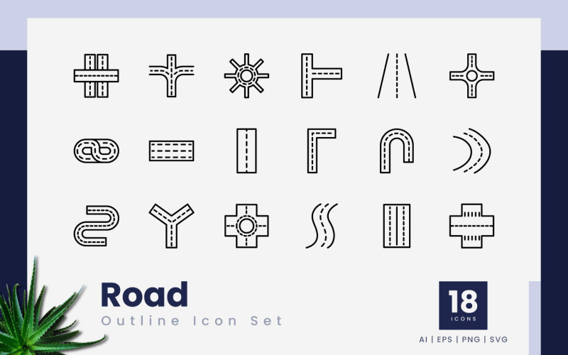 Road Outline Black Icon Set